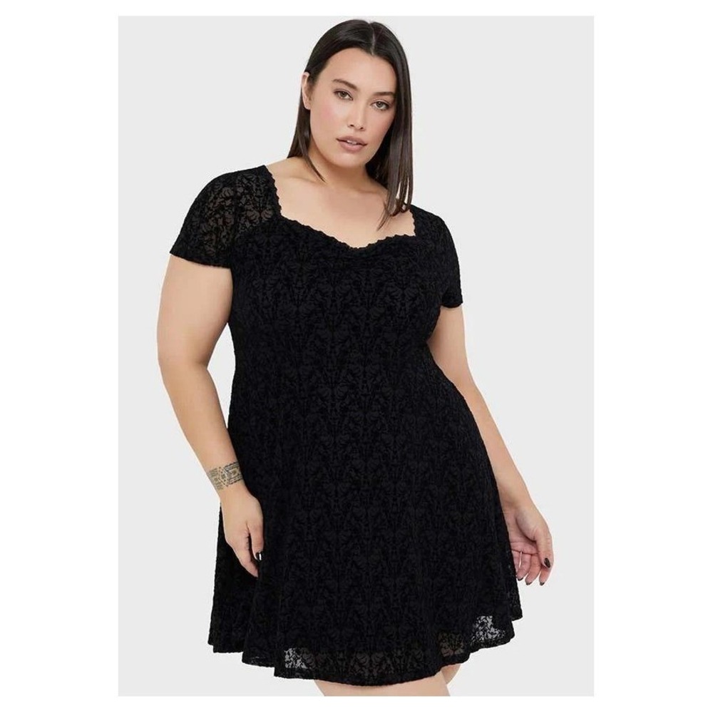 killstar marcelline skater mini dress black velvet burnout plus size